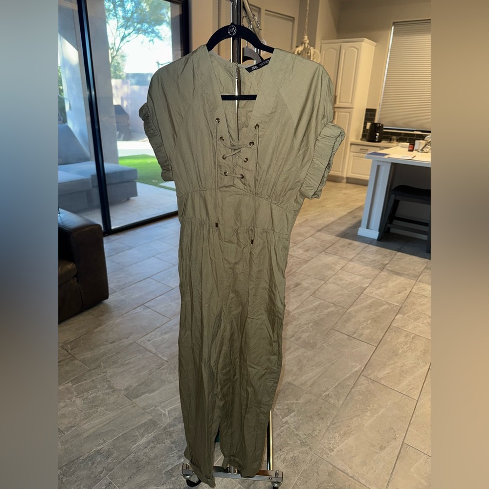 Zara Olive Green Lace-Up Jumpsuit